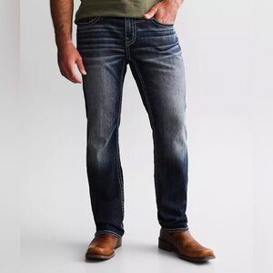 BKE Tyler Stretch Jeans Distressed Bootcut 32x32 in Dark Wash